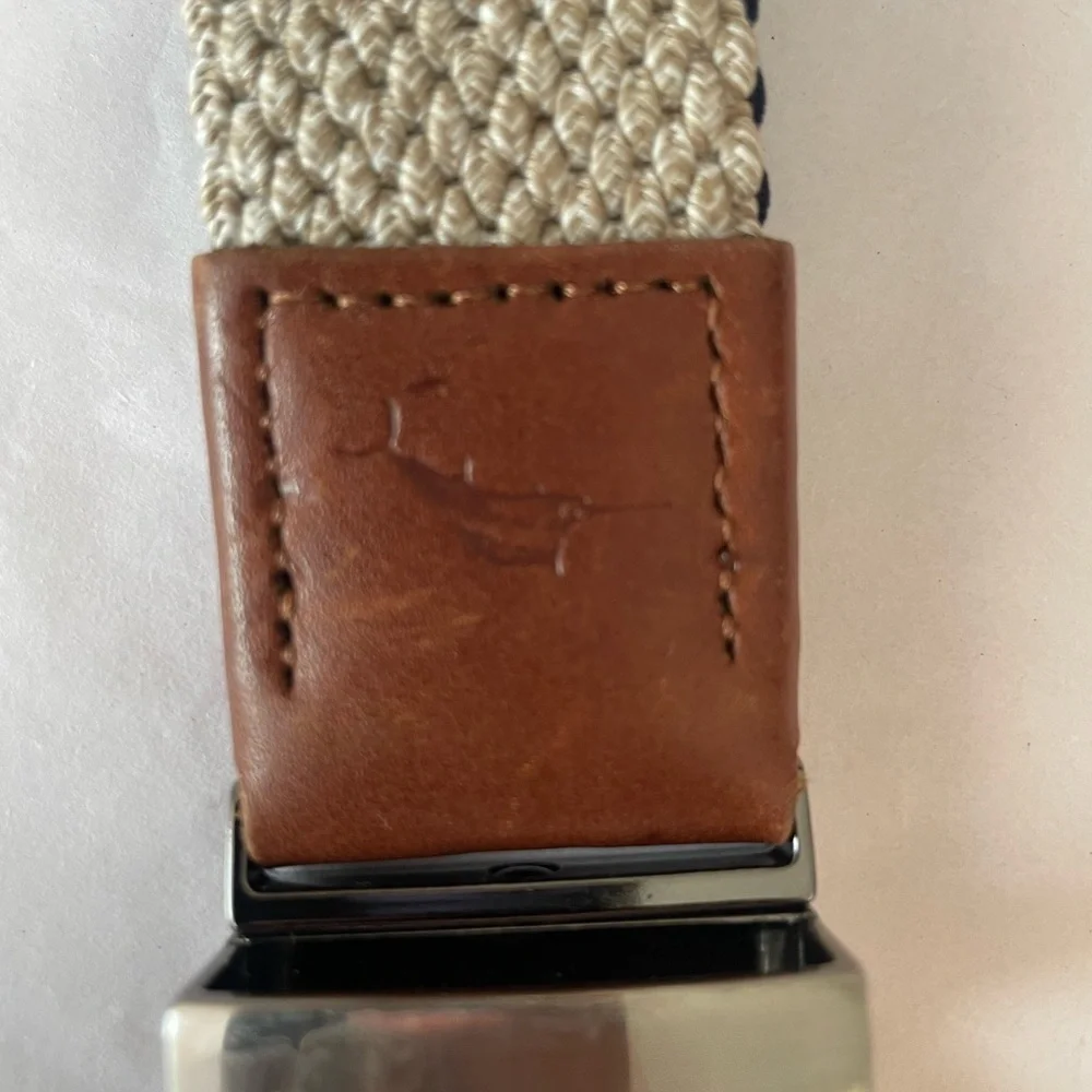 Tommy Bahama Braided Stretch Belt Reversible Tan Navy Men's M / L 32-38 Golf